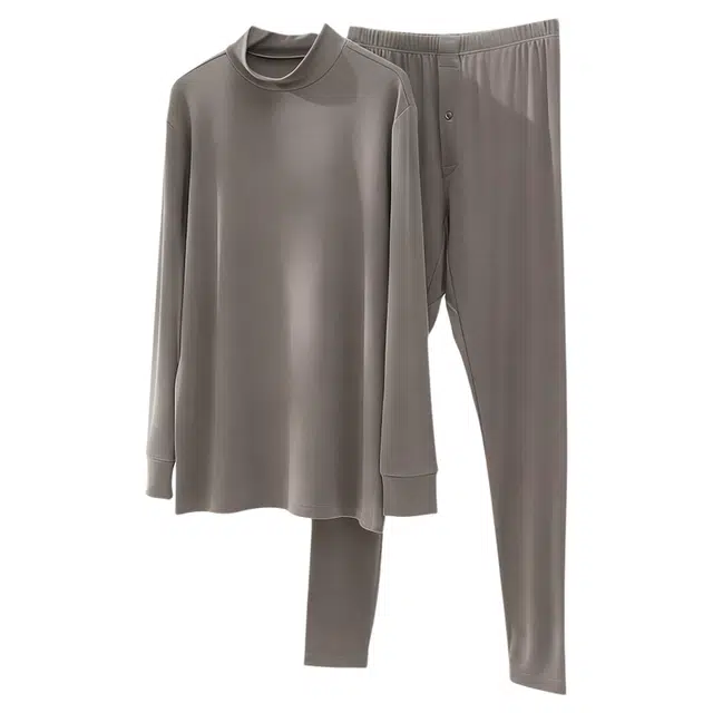 潞优野 高端品质莫代尔厚款磨毛打底内衣秋冬季百搭纯色舒适无痕透气秋衣秋裤保暖套装 男款