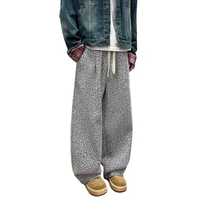 洋气先生 洋气美式复古扎染条纹设计宽松时尚潮流街头无性别主义日常通勤百搭立体舒适高颜值直筒阔腿显高显瘦系带长裤子 休闲裤 男女同款