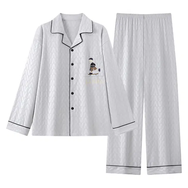 静英鸾 翻领休闲简约时尚卡通亲肤柔软舒适可外穿家居服睡衣套装 男款