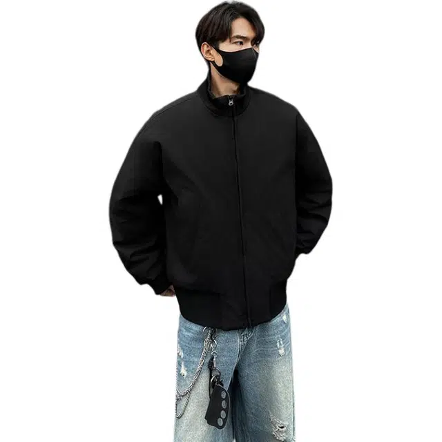 拓菲 潮流青年立领男士秋冬宽松帅气简约开衫外套夹克 男女同款
