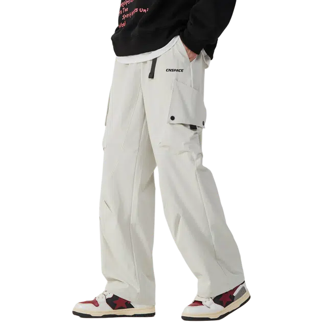 中国航天 美式复古格纹字母印花垂感阔腿宽松休闲裤 男女同款