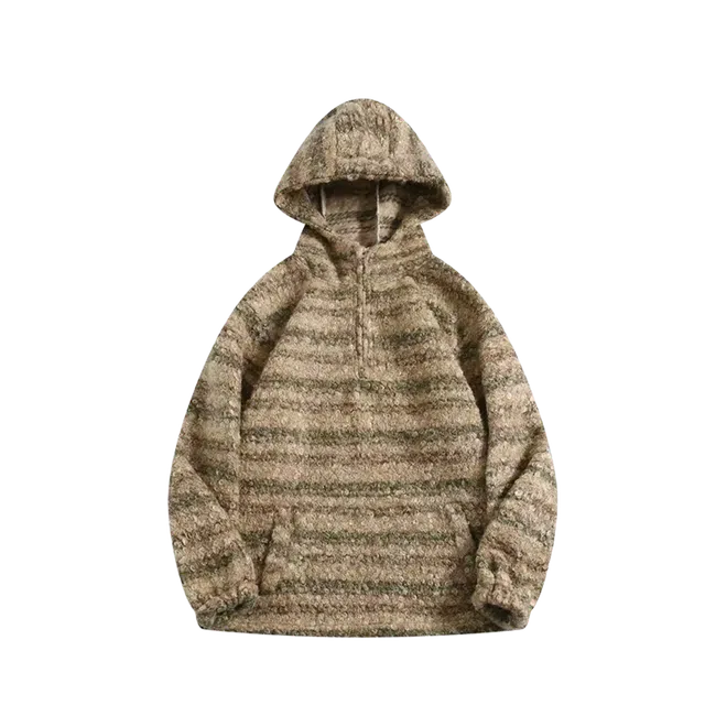 笔杏 复古做旧条纹连帽半拉链设计解锁穿搭层次感宽松上衣小众慵懒风保暖让你在与舒适中找到风格平衡针织衫 男女同款