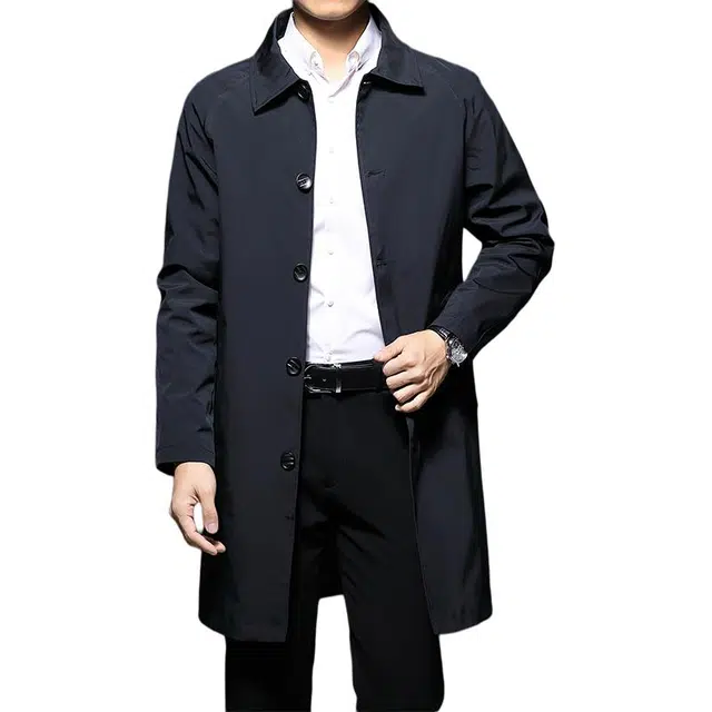 卡丹狄诺 中长款男士秋季夹克外套男极简风时尚户外休闲纯色翻领纽扣风衣 男款