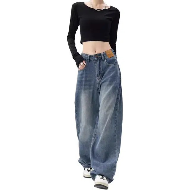 如续 美式复古基础款慵懒风直筒长裤潮流百搭舒适休闲垂感阔腿牛仔裤 女款