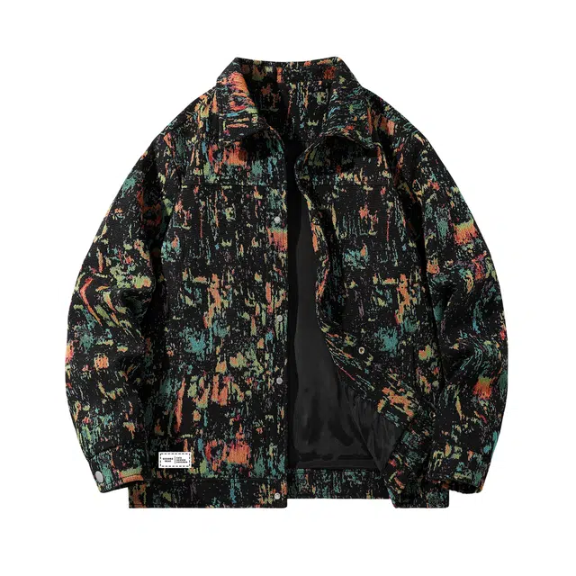 萌芽熊 美式高街系列外套碎花色织提花复古小香风美拉德色系情侣工装衬衫式个性百搭潮流宽松开衫日常夹克 男女同款