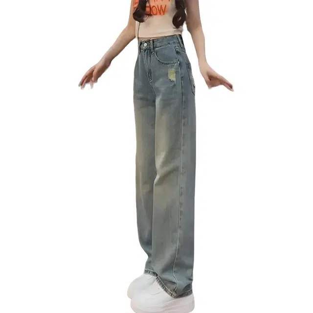 如续 美式复古破洞设计感直筒长裤潮流百搭舒适休闲通勤垂感牛仔裤 女款
