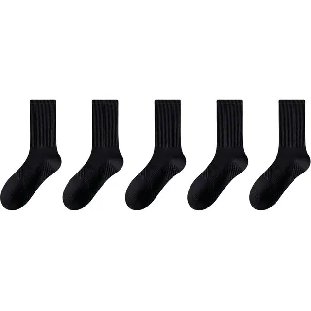 莫代尔 黑色简约吸汗防臭舒适百搭运动袜透气排湿防滑耐磨不起球不掉色休闲袜户外抗造耐机洗不变形中筒袜 男款