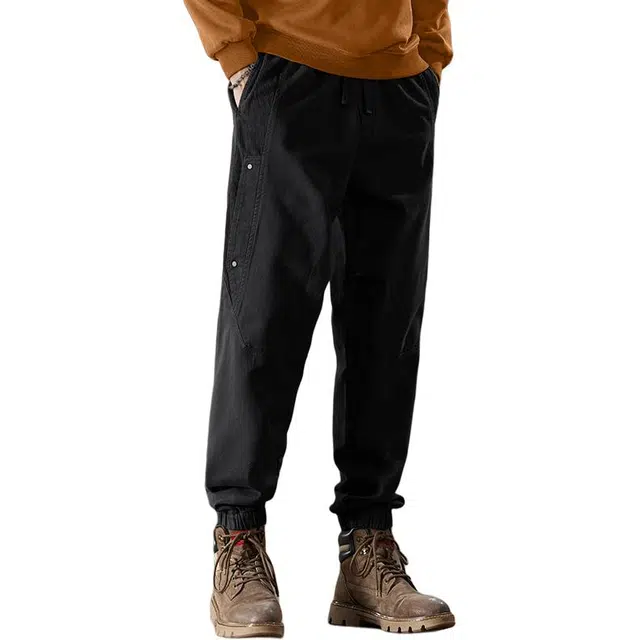 协协乐 纯棉高街城市机能风解构美式复古拼接氛围感战术裤秋冬季加绒加厚保暖潮牌宽松哈伦束脚九分裤青少年痞帅百搭运动长裤工装裤 男款