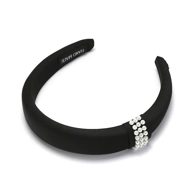 如花梦 许我耀眼 轻奢高级感纯色缎面珍珠高颅顶外戴头箍 布艺 发箍 女款