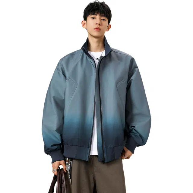 洋气先生 美式复古简约时尚百搭上下渐变设计小众高级感潮流帅气日常通勤运动健身休闲宽松防风防水保暖耐磨情侣外套夹克 男女同款