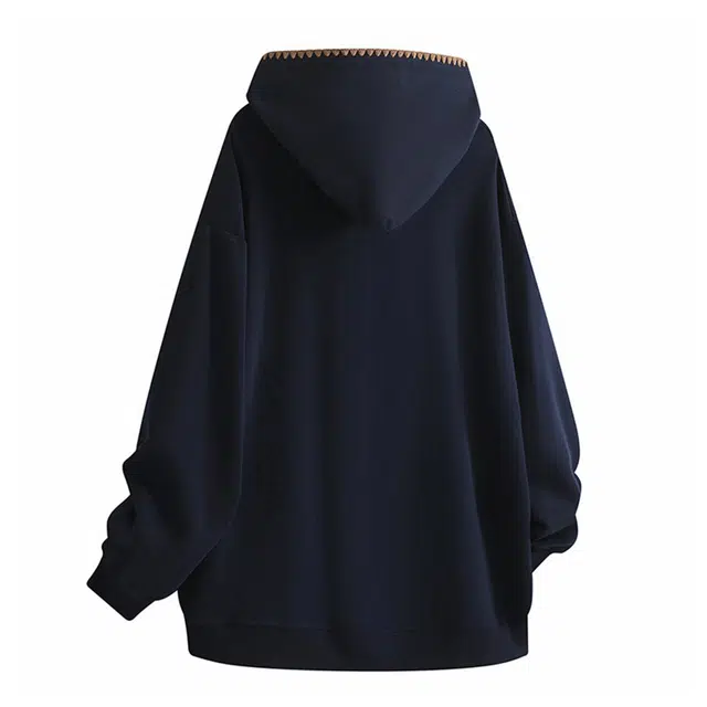 范索米 秋款学院风 绘画人物布贴刺绣连帽宽松百搭卫衣情侣 男女同款