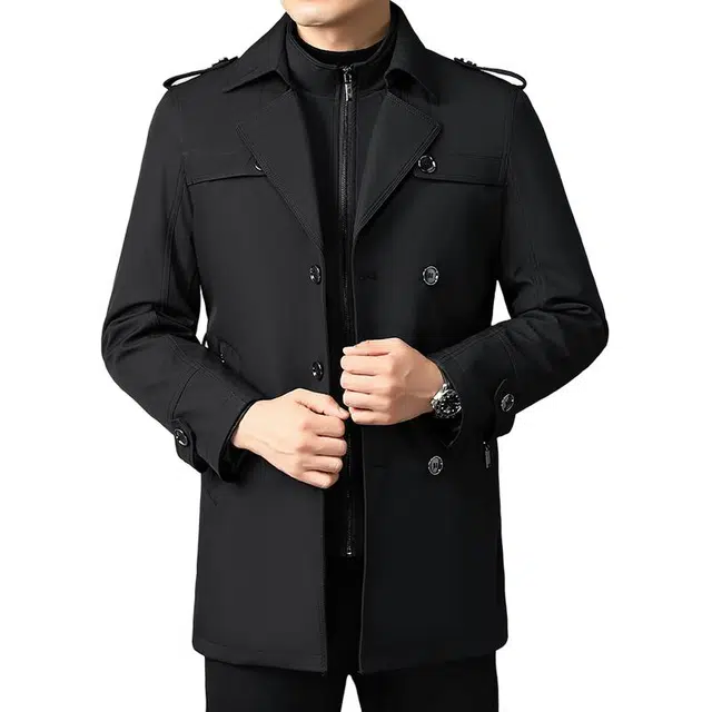 卡丹狄诺 含羊毛内胆男士冬季可脱卸加棉棉服保暖舒适轻奢防风休闲户外经典商务翻领夹克外套男风衣 男款