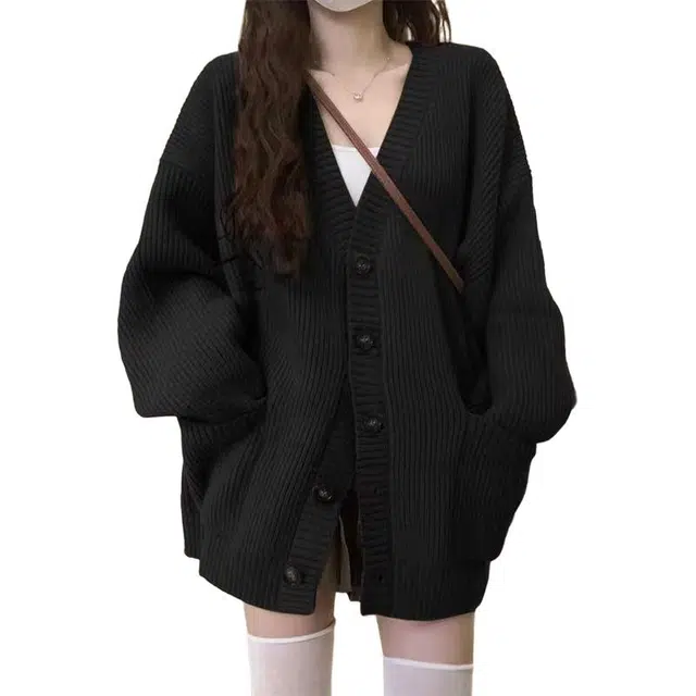 纤丝鸟 宽松慵懒休闲百搭中长款日系复古奶系穿搭软糯针织衫 女款