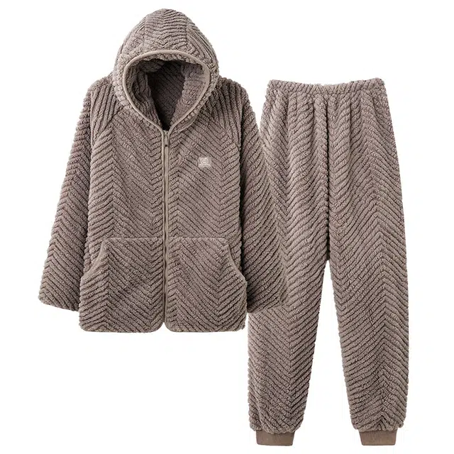 莫代尔 珊瑚绒男法兰绒冬老人男士老年人可外穿居家服中老年睡衣套装 男款