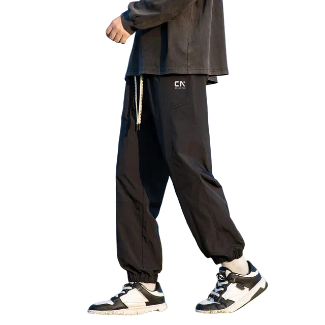 中国航天 美式高街重磅卫裤潮牌工艺秋季质感织带抽绳长裤子宽松百搭基础款通勤日系跑步潮流针织运动裤休闲裤 男女同款