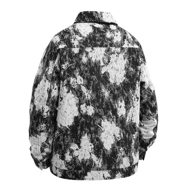 萌芽熊 美式高街系列外套扎染植物提花复古小香风情侣工装衬衫式个性百搭潮流宽松开衫学院风夹克 男女同款