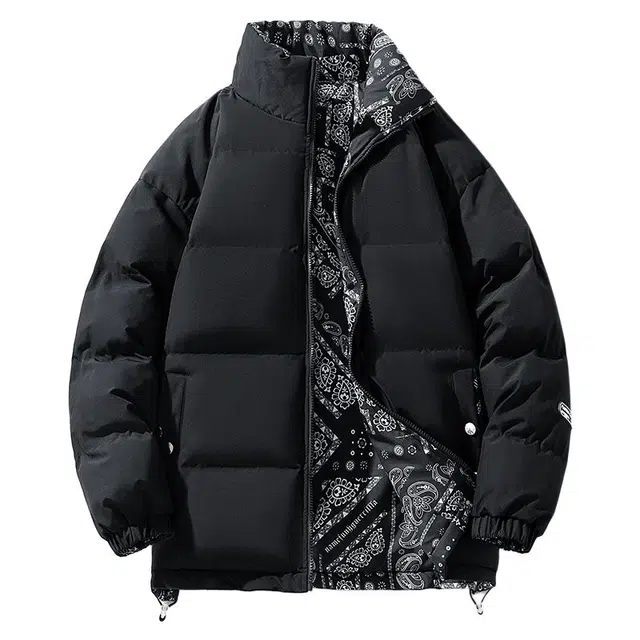 棉基因 春秋季双面穿满印提花防寒优质棉棒球服高个子小个子日系男简约潮流美式高街工装风青少年职场通勤学院风棉衣外套 男女同款