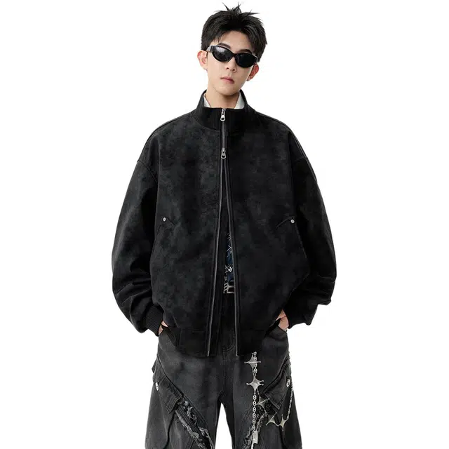 拓菲 扎染美式复古飞行员秋季短款立领棒球夹克外套 男女同款