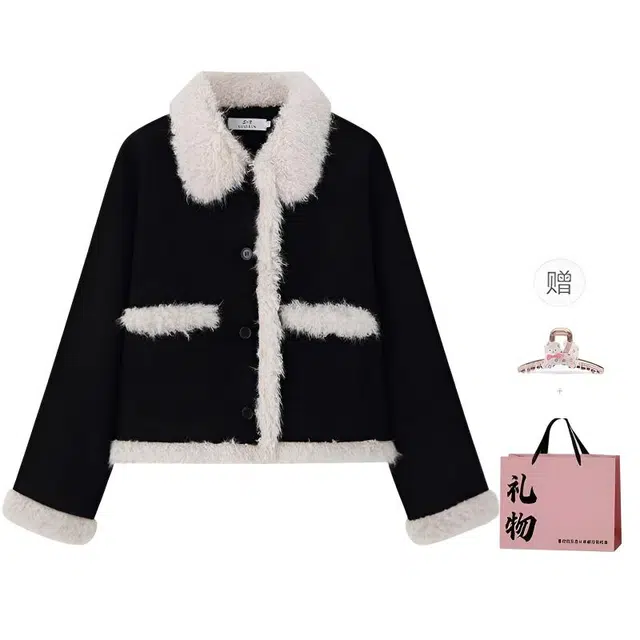 柏黛妃 小香风短款舒适时尚设计感显瘦外套女灯芯绒小个子毛绒上衣女棉服 女款