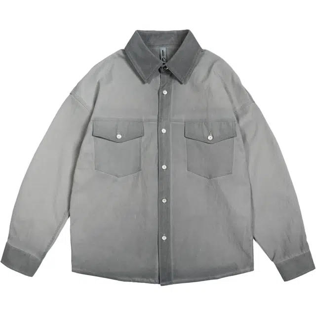 希越 秋季梭织复古做旧晕染外套潮牌大码休闲长袖衬衫 男款