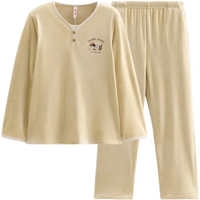 芬腾 情侣秋冬季海岛绒防静电长袖绒加大码休闲家居服睡衣套装 女款