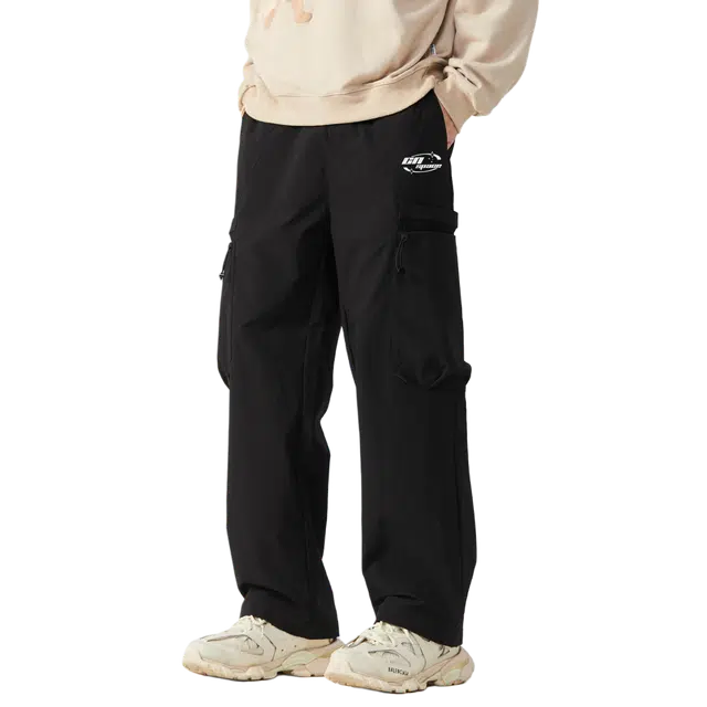 中国航天 山系户外透气宽松褶皱拉链拼接速干纯色伐木工装伞兵裤简约百搭时尚直筒阔腿裤运动高街潮流休闲裤 男女同款