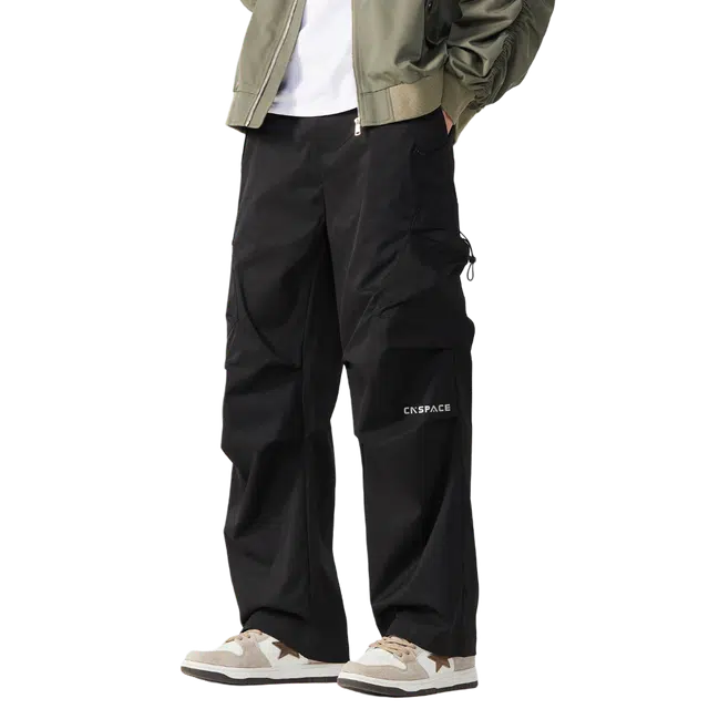 中国航天 个性潮流小众系带多口袋束脚设计感简约百搭机车风直筒垂感户外运动通勤舒适痞帅高级感工装休闲裤 男女同款