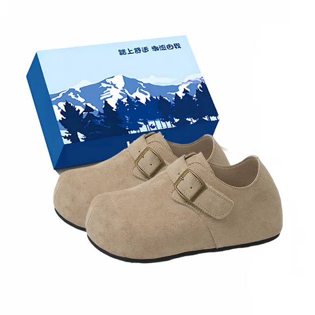 小鹿米利 厚底复古内增高一脚蹬皮带扣女单鞋 橡胶勃肯鞋 女