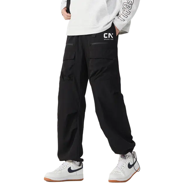 中国航天 轻薄透气舒适山系户外褶皱伞兵简约纯色宽松大码工艺刺绣印花多口袋工装直筒垂感潮流运动百搭休闲裤 男女同款