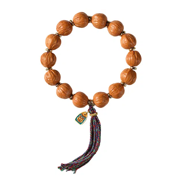 子婳 好运连连招财纳福新中式国风复古设计时尚手持念珠盘玩高端原创彩绳流苏穗子菩提文玩手饰 猴头核桃 手串 男女同款情侣款