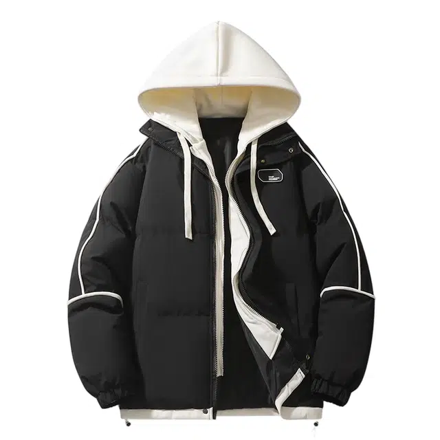 棉基因 春秋季假两件撞色条纹拼接防寒优质棉棒球服高个子小个子日系男简约潮流美式高街工装风青少年职场通勤学院风棉衣外套 男女同款