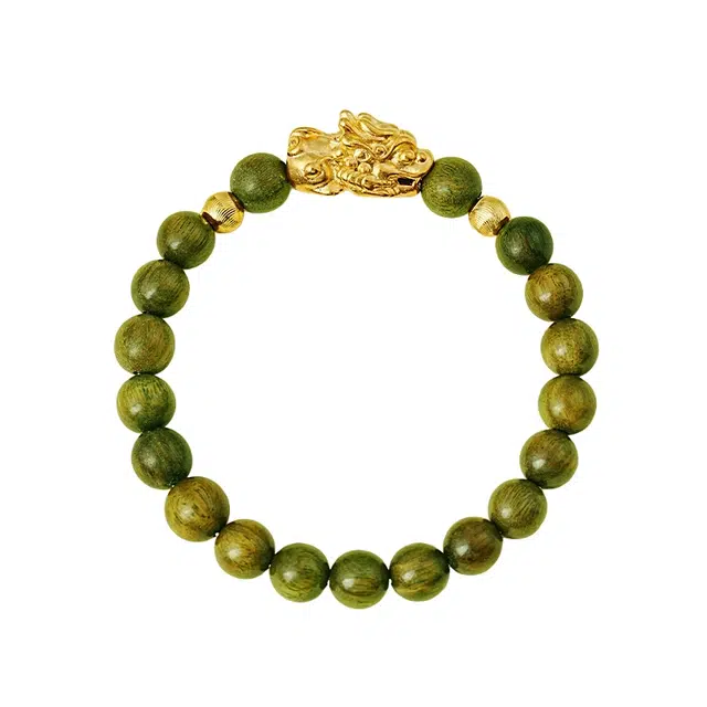 宣华意 国潮风经典复古高级时尚百搭 奶香馥郁木质 貔貅配饰 招财转运 文玩佛珠 好运 绿檀 木作手串 女款