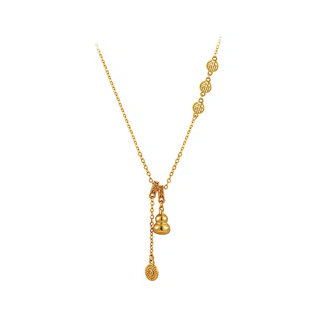 阿葱饰品 招财纳福多福多禄葫芦 新中式国风福牌设计小众高级感 轻奢时尚潮流日常通勤百搭#好运 合金 项链 女款