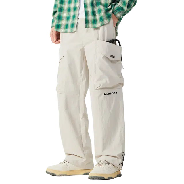 中国航天 美式高街创意设计基础款校园风户外通勤个性抽绳宽松阔腿显高百搭直筒垂感针织裤休闲裤 男女同款