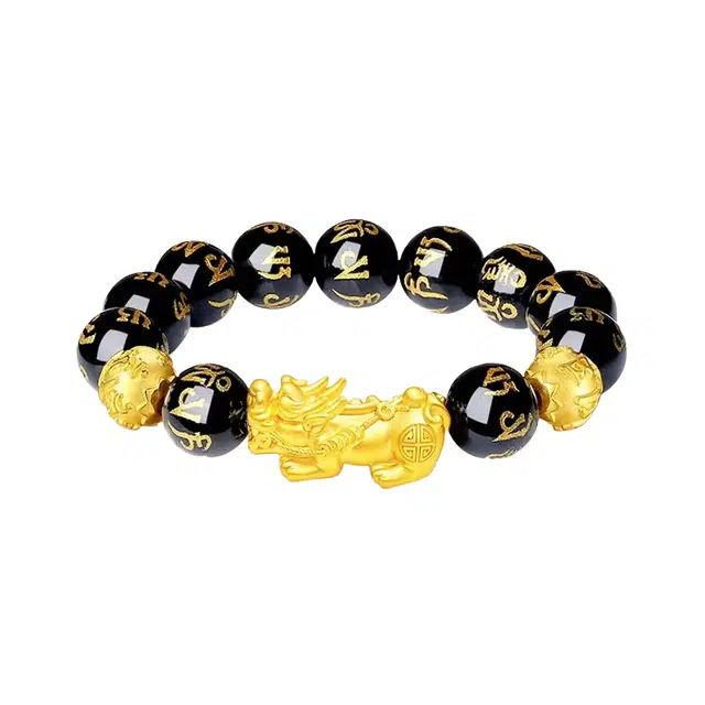 仙园韵 国潮复古招财纳福 小众简约时尚日常百搭高级感#好运 黑曜石 手串 男款