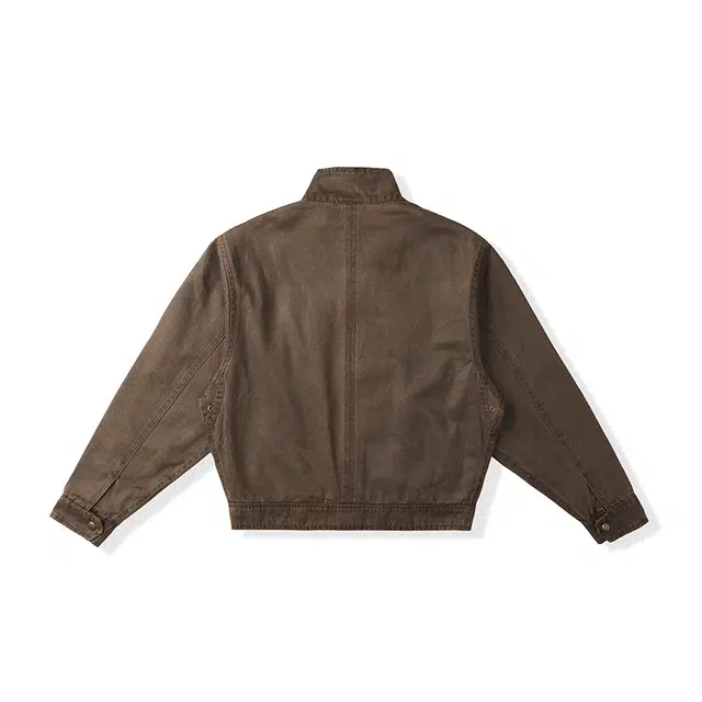 希越 巴安油蜡皮洗褪棉布高级复古表面绒感短宽版型夹克外套 男款