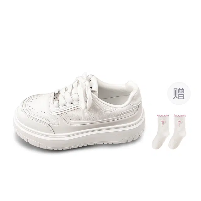 乐乐鱼 厚底百搭配裙子休闲通勤 包裹性耐磨增高 低帮 板鞋 女
