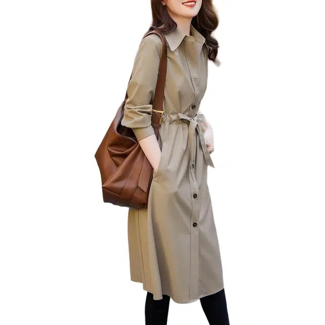 纤丝鸟 时尚气质长款女外套中百搭韩版简约休闲大衣 女款