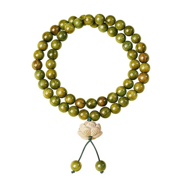 宣华意 【心莲檀韵】新中式复古简约国风 高密老料木质文玩佛珠 好运连连 招财纳福 多圈叠戴 绿檀 木作手串 女款