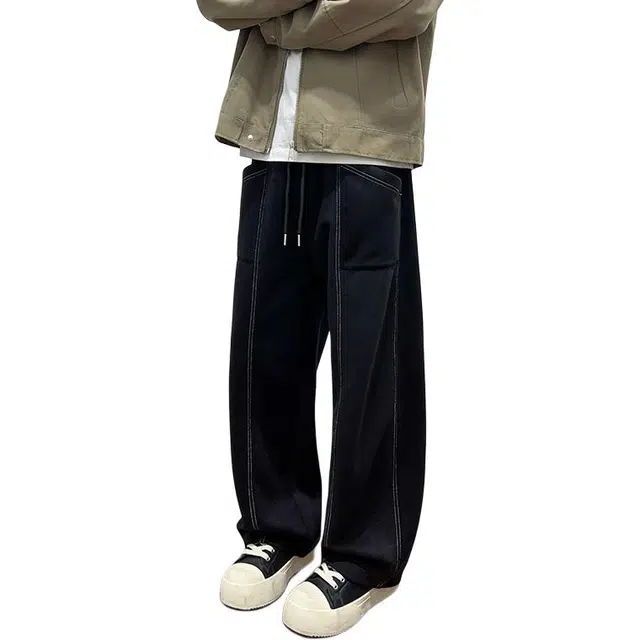 洋气先生 洋气潮牌美式高街痞帅轻奢条纹松弛感设计高颜值纯色直筒系带长裤子日常通勤户外徒步宽松舒适百搭显高显瘦休闲裤 男女同款