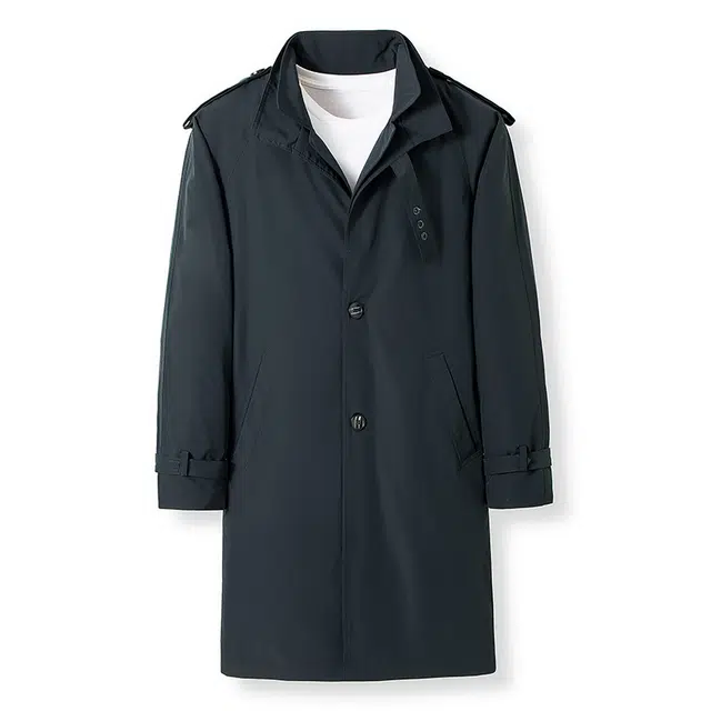 卡丹狄诺 中长款双翻领男士秋季夹克外套男极简风时尚户外休闲纯色纽扣风衣 男款