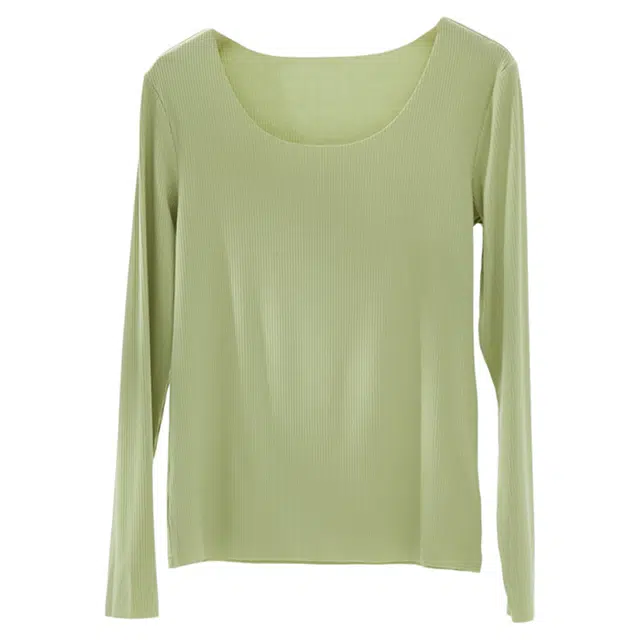 潞优野 轻奢无痕保暖上衣百搭纯色内搭隐形抗静电秋冬季高弹圆领秋衣打底衫 女款