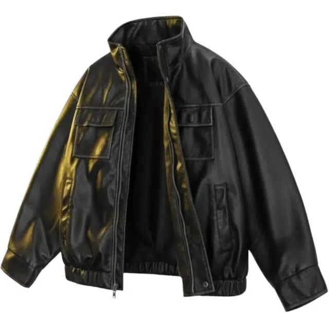 半空山 美式复古城市机能风短款美拉德皮毛一体羊羔绒加绒加厚夹克纯色潮流百搭时尚飞行员教练皮衣外套 男女同款