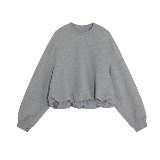 望莱仕 高级感花苞秋季套头宽松简约休闲时尚气质落肩短款上衣卫衣 女款