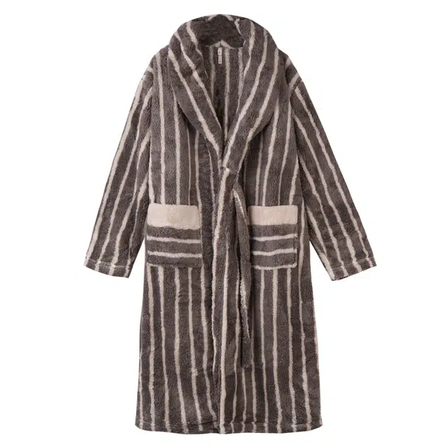 多拉美 珊瑚绒情侣款女士睡袍秋冬加绒保暖开衫翻领系带家居服睡衣 女款