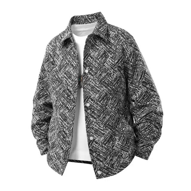 萌芽熊 美式高街系列外套格子几何提花复古小香风美拉德色系情侣工装衬衫式个性百搭潮流宽松开衫通勤夹克 男女同款