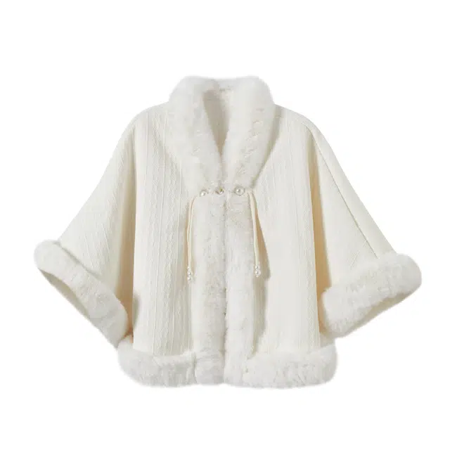 花山家的猫 可爱温柔甜美千金秋冬新中式珍珠斗篷毛绒披肩短款制服 女款
