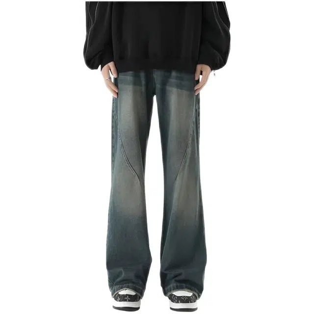 木木兔 美式复古做旧水洗直筒宽松显瘦阔腿工装裤拖地休闲裤 男款