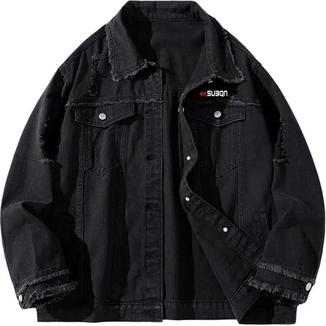 苏北青年 美式高街复古水洗做旧小众高级感破洞翻领单排扣工装分割日常户外通勤百搭宽松休闲舒适情侣牛仔外套 男女同款