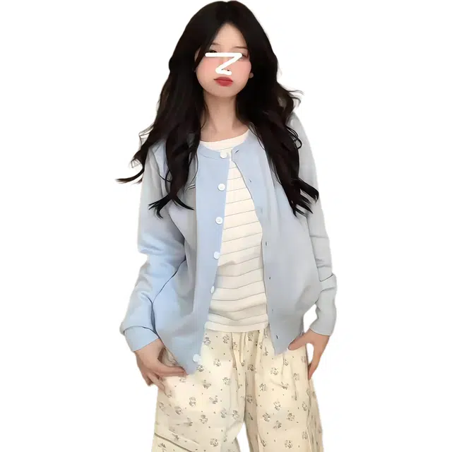 纤丝鸟 简约复古时尚长袖宽松设计休闲舒适百搭针织衫 女款